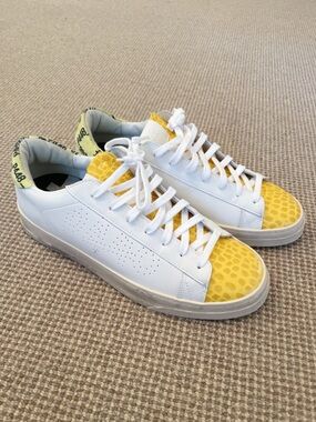 P448 Men’s Leather Sneakers EU 41 White Yellow Low Top Designer Shoes Worn Once